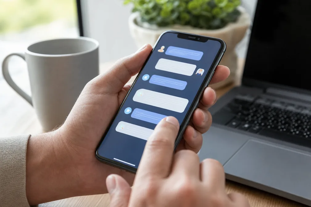 Quel est le meilleur chatbot IA gratuit en français, vraiment ? Écran de smartphone affichant une conversation en français avec un assistant IA en gros plan