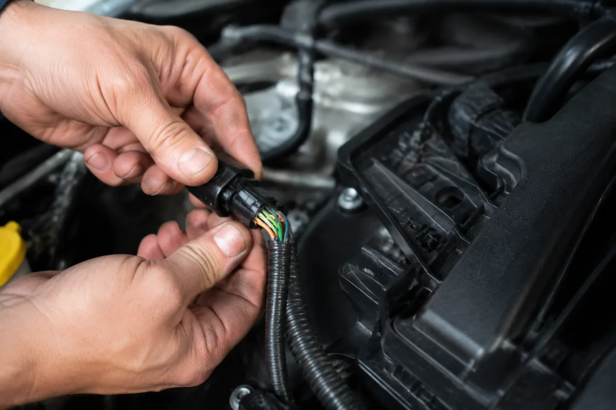 Un test au multimètre de la résistance d'une bougie de préchauffage sur un moteur diesel